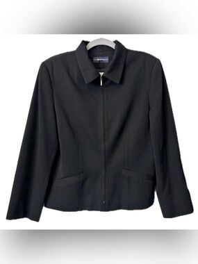 Vintage Breeches Black Zip Front Jacket Size 12 Minimalist Classic Wool